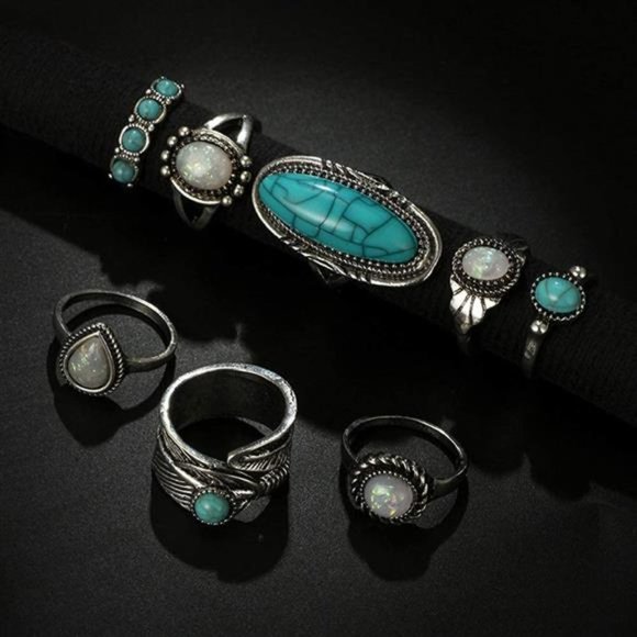 Jewelry | 8 Pcs Bohemian Turquoise Joint Knuckle Rings Set | Poshmark
